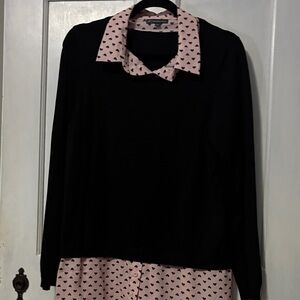 Adrianna Papell Black and Pink Heart Sweater